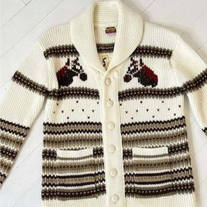 Vtg MILLER Horse Sweater Cardigan Cowichan
